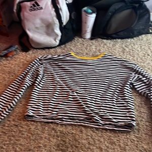 Yellow, black and white long sleeved crop top